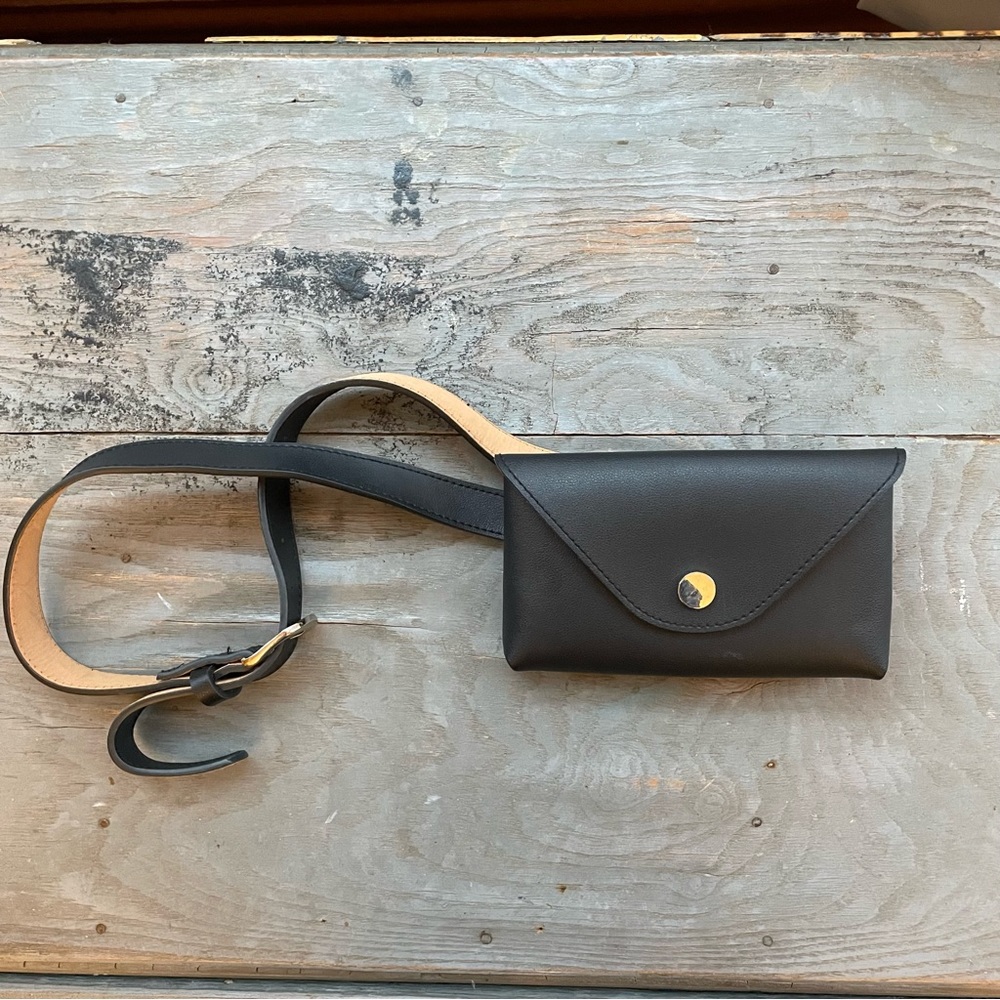Faux leather black wallet belt